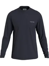 Remera azul marino de manga larga con cuello perkins y logo de Calvin Klein bordado en el pecho.