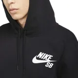 Canguro Nike SB Icon PO Essential de color negro, con capucha ajustable con cordones, bolsillo frontal tipo canguro y logo de la marca estampado en el pecho.