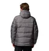 Campera puffer con capucha de la marca Columbia, modelo Fivemile Butte II Omni-Heat, en color gris. Cuenta con tecnología de reflectividad térmica Omni-Heat, aislamiento Thermarator de poliéster reciclado y bolsillos delanteros con cierre.