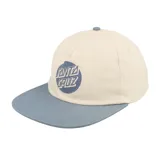 Gorro de visera plana Santa Cruz, con diseño de cinco paneles en color crema y visera azul. Presenta el logo circular de la marca estampado en el frente en color azul.