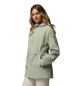 Campera impermeable Columbia Blossom Park Rain, color verde, con cierre frontal y cintura ajustable con cordón.