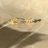 Par de aros dorados trepadores con circonitas blancas engarzadas en forma de hojas.