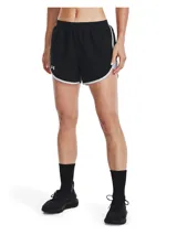Short deportivo Under Armour modelo Fly By Elite 5, color negro con ribetes blancos. Cuenta con cintura elástica, paneles de malla laterales para mayor ventilación y bajo cruzado.