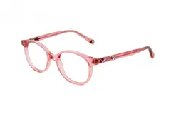 Armazón para lentes de acetato color rosa con diseño de los Minions en las patillas.