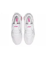 Championes Asics Gel-Quantum 90 blancos con detalles en azul marino y fucsia.