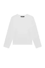 Remera básica blanca de manga larga con cuello redondo y corte regular. Confeccionada en tejido de punto liso.