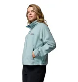 Campera de polar Columbia con cierre frontal completo, cuello alto, bolsillos laterales con cierre y puños elásticos.