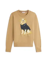 Sweater de cuello redondo Tommy Hilfiger, confeccionado en algodón, con diseño intarsia de un perro con chomba en el frente y detalle de insignia en el puño.