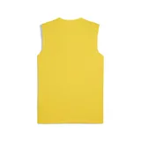 Musculosa deportiva amarilla de poliéster con logo de Puma bordado en marrón en el pecho izquierdo y escudo del Club Atlético Peñarol bordado en marrón en el pecho derecho.