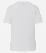 Remera de algodón de corte regular, con cuello redondo y mangas cortas. Presenta aplicaciones de lazos decorativos realizados con pedrería brillante en la parte frontal.