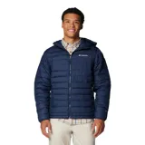 Campera puffer Columbia modelo Powder Lite II, color azul marino, con capucha, cierre frontal y bolsillos laterales con cremallera. Cuenta con tecnología termorreflectante y aislamiento sintético para mayor calidez.