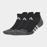 Pack de tres pares de medias deportivas Adidas de caña baja con tecnología Climacool, en color negro con detalles en gris y blanco, con amortiguación en talón y antepié.