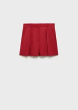 Short de tiro alto con diseño recto estilo sastre, confeccionado en tejido mezcla de lino, viscosa y algodón. Cuenta con bolsillos laterales, trabillas para cinturón y cierre frontal con cremallera, doble gancho y botón interior.