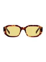 Lentes de sol con montura geométrica de acetato en estampado carey y cristales amarillos.