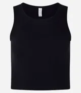 Top cropped sin mangas, color marrón oscuro, de corte ajustado al cuerpo y cuello redondo. Presenta textura acanalada.