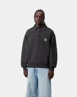 Buzo Carhartt WIP Half Zip Detroit Sweat de color negro, confeccionado en tejido de algodón. Presenta cuello camisero, cierre frontal de media cremallera y un bolsillo con cremallera en el pecho adornado con la etiqueta del logotipo de la marca.