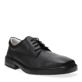 Zapato formal de cuero negro con ajuste de cordones, forro interior de cuero y suela de poliuretano resistente al deslizamiento.