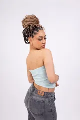 Top strapless de algodón con lycra, color rosa.