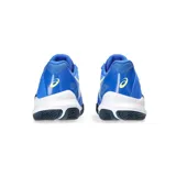 Championes de pádel Asics Gel-Challenger 14, color azul con detalles en amarillo neón. Presentan una estructura técnica con tecnología Wingwall para mayor estabilidad lateral, suela de goma resistente y entresuela con amortiguación para un rendimiento óptimo en la cancha.