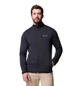Campera de forro polar Columbia para hombre, con cuello alto, cierre frontal completo y bolsillo vertical en el pecho con cierre. Presenta un diseño de tejido de rejilla y bolsillos laterales para las manos.