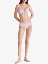 Colaless Calvin Klein color lila de microfibra suave con bordes cortados a láser, talle medio y logo estampado en la cadera.