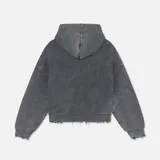 Campera de punto tipo hoodie con cierre frontal, capucha y bolsillos delanteros, con diseño holgado (boxy fit) y detalles desgastados en los bordes. Marca Scuffers.