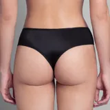 Culotteless negro de tiro medio/alto confeccionado en tul y lycra, con detalle de tiras cruzadas en la parte delantera y fundillo de algodón.