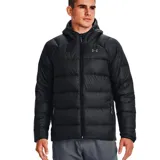 Campera de plumas Under Armour para hombre, color negro, con capucha y cierre frontal.
