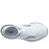 Championes de running Saucony Endorphin Speed 3, color blanco con detalles en negro y gris.