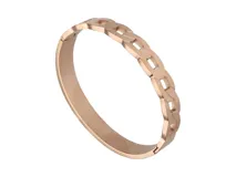 Esclava rígida de acero con baño de oro rosa, con diseño trenzado en la parte superior.