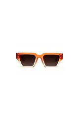 Lentes de sol Tiwi modelo Tokio con montura cuadrada de acetato color naranja degradado a blanco y lentes marrones con protección UV.