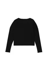 Camiseta cropped fit de manga larga color blanco, con cuello redondo, corte relajado y acabados irregulares.