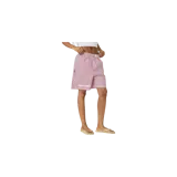 Short tipo bóxer de Eme Studios con diseño de rayas finas rojas y blancas. Cuenta con cintura elástica, cierre frontal con botones y detalles de etiquetas con la marca estampada en el frente y la pierna.