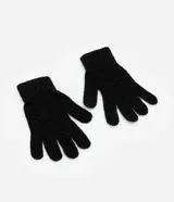 Guantes negros de chenille con dedos largos.