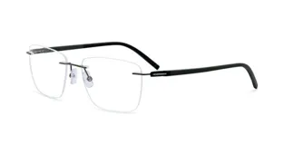 Armazón de anteojos Lightec modelo 30315/56 col GN09, de metal color negro con lentes rectangulares transparentes.