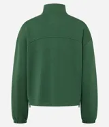 Campera deportiva Get Over color verde oscuro, confeccionada en mezcla de viscosa, poliéster y elastano. Cuenta con cuello alto, cierre frontal completo, bolsillos laterales, puños elásticos y cordón de ajuste en el bajo.