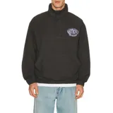 Campera anorak negra con cuello alto y cierre de botones a presión. Presenta un bolsillo tipo canguro en la parte delantera y un estampado ovalado en el pecho con la palabra "Critical" y "Slide Society" en color lila. El dobladillo es elástico.