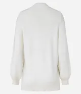 Cardigan abierto de punto pesado, color blanco, con mangas largas, bolsillos laterales y diseño alargado.
