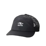 Gorra tipo trucker negra con paneles de red en la parte trasera, visera curva y logo bordado de Rip Curl en el frente.