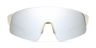 Lentes de sol unisex marca Meller modelo Dua, con montura color crema y lente plateada tipo pantalla. Inspiradas en el diseño ciclista, con protección UV400 y tratamiento anti-rayaduras.