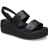 Sandalias Crocs modelo Brooklyn 4U, color negro, con diseño de dos correas con perforaciones para Jibbitz, tira trasera con velcro y suela de plataforma corrida.