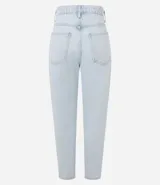 Pantalón mom en jeans lavado con bolsillos, de tiro alto y corte holgado.