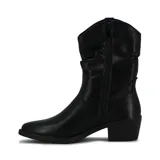 Bota de caña baja color negro, estilo tejana, con taco bajo cuadrado.