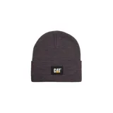 Gorro beanie Caterpillar de punto acanalado color negro, con vuelta y parche frontal de goma con el logo de la marca.