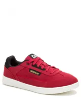 Sneakers Caterpillar modelo Pause Retro T-Toe para hombre, de color rojo con detalles en negro y suela blanca. Fabricadas en gamuza y lona, con forro de malla y suela de goma.