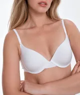 Corpiño armado de algodón gris melange con aro y tirantes regulables blancos.