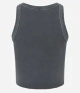 Musculosa de ribana gris con efecto lavado, cuello redondo y diseño de bajo asimétrico.