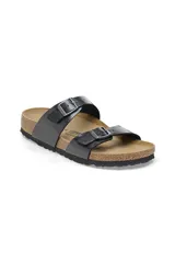 Sandalias Birkenstock modelo Sydney Bf Graceful, color negro con dos correas ajustables con hebilla y plantilla anatómica de corcho y látex.