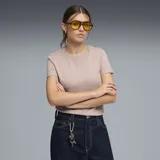 Remera de algodón color rosa viejo, con cuello redondo, mangas cortas y logo de la marca Puma bordado en el centro del pecho.