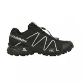 Championes de trail running Salomon Speedcross 3, color negro con detalles en gris. Presentan un diseño técnico con sistema de cordones de ajuste rápido, suela con tecnología Contagrip para mayor tracción y refuerzos laterales.